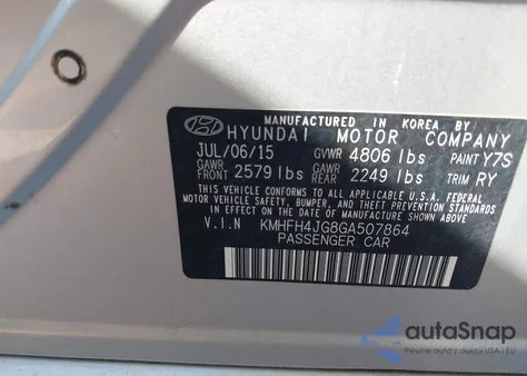 2016 Hyundai Azera Limited z USA, uszkodzony, nr VIN KMHFH4JG8GA507864
